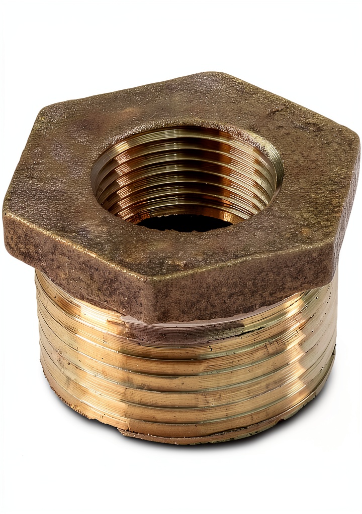 Installing Everflow CSCV2122 2-1/2 X 1-1/2-Inch Brass Hex Bushing, No Lead on a wooden workbench
